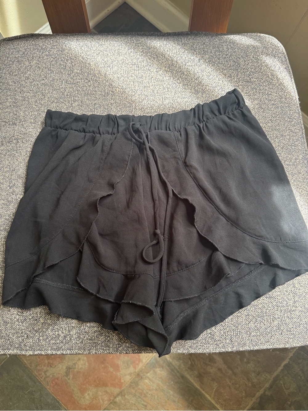PPLA Black Tiered Ruffle Drawstring Skort